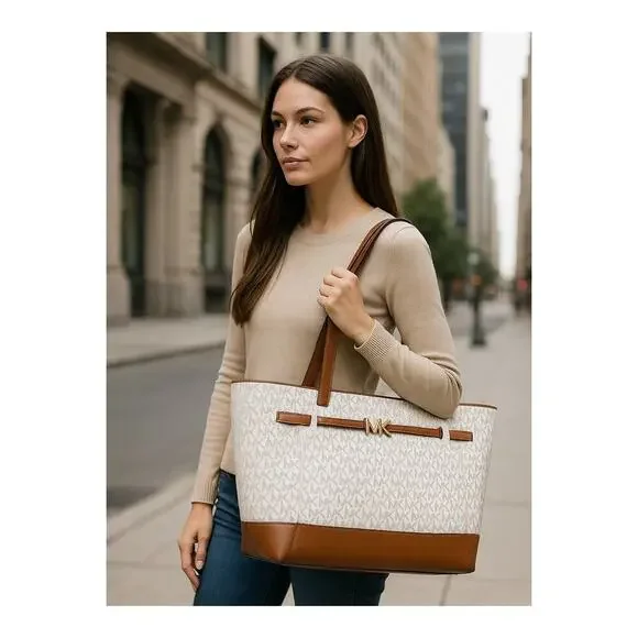 Michael Kors Jet Set Signature Tote Brown MK Logo Shoulder Bag - Picture 1 of 16